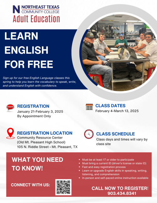 Sign up now for free GED, ESL classes with NTCC Adult Education